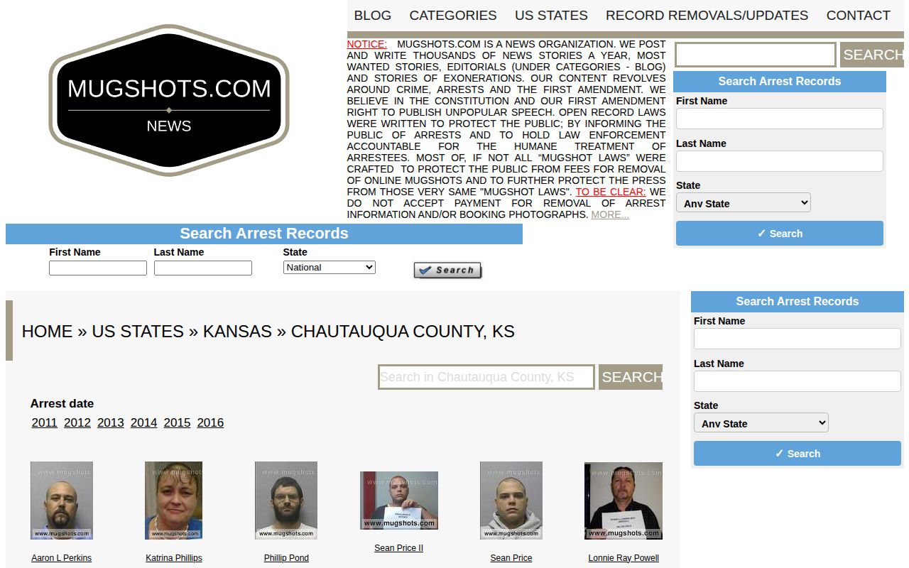 Unofficial historical Chautauqua County mugshot record page